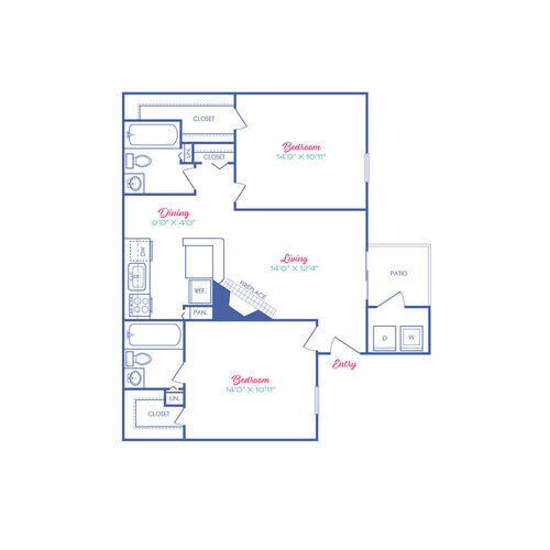2 Beds • 2 Bath 10501 floor plan